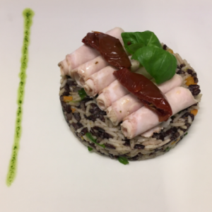 Pork loin cooked at low temperature with an encore of rice